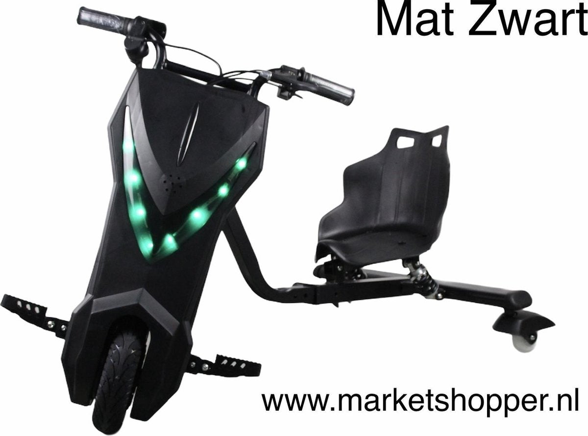 Elektrische drift trike karts met vering en LED verlichting - drie racestanden – MAT ZWART