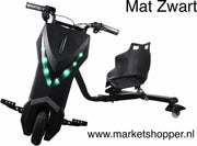 Elektrische drift trike karts met vering en LED verlichting - drie racestanden – MAT ZWART