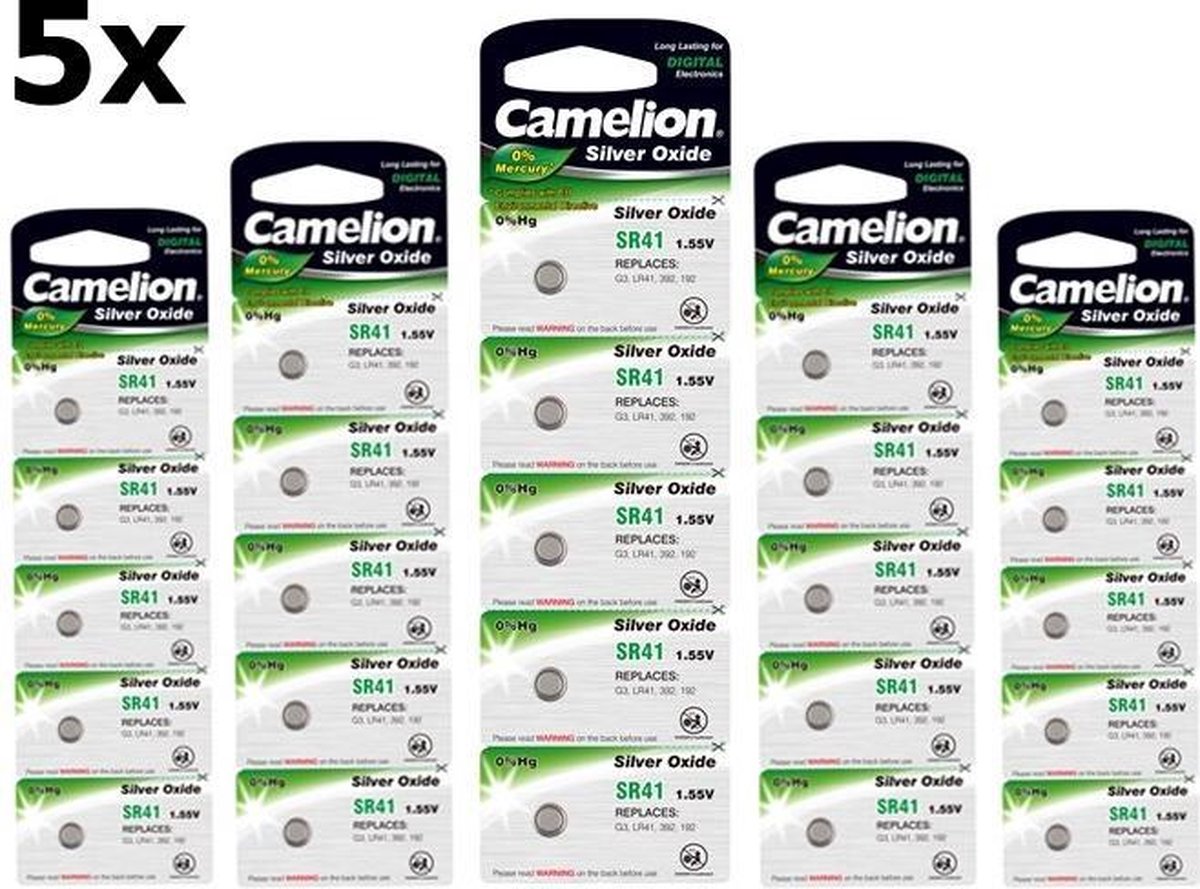 25 Stuks (5 Blisters a 5St) - Camelion Silver Oxide SR41W/392 1.55V knoopcel batterij