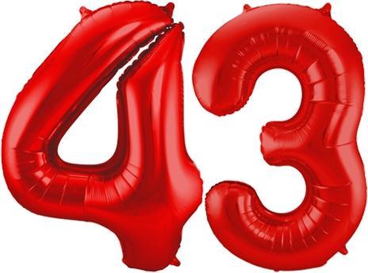 Cijfer 43 Rood Helium 86 cm