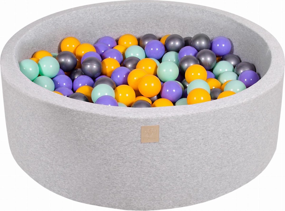 MeowBaby® Ronde Ballenbak set incl 200 ballen 90x30cm - Licht Grijs: Lila
