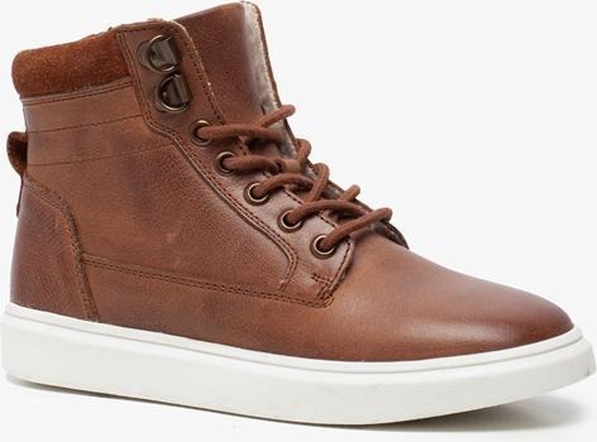 Groot gevoerde leren jongens veterboots - Bruin - Maat 34