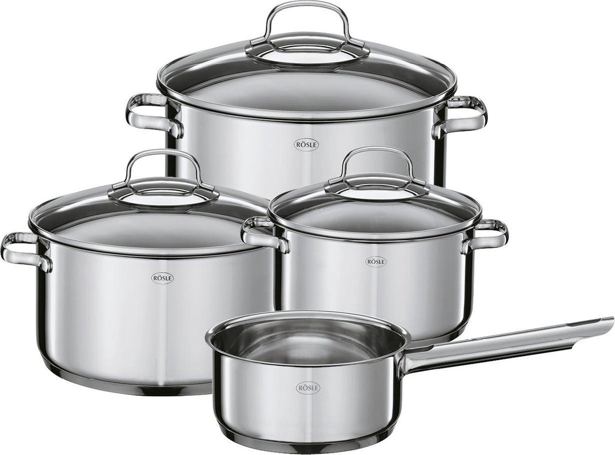 Rösle Keuken Elegance Pannenset - RVS/Glas - Set van 4 Stuks - Zilver