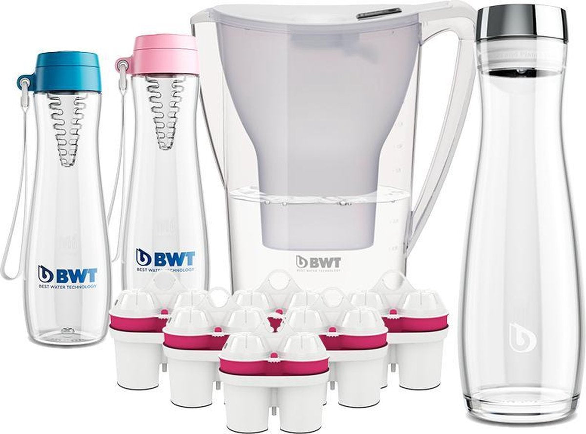 BWT Deluxepackage Waterfilterkan + 6 magnesiumfilters + karaf + drinkfles met  EXTRA drinkfles GRATIS