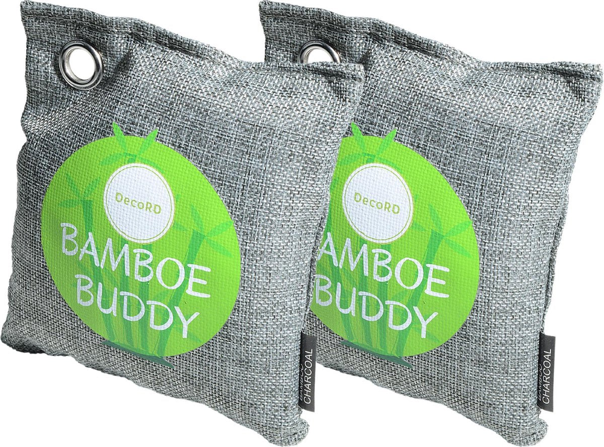 DecoRD Geurvreter Bamboe 2x200g - 100% Natuurlijke Luchtverfrisser - Luchtontvochtiger/Vochtvreter Voor Auto/Woonkamer/Schoenen/Zweetvoeten - 2 Jaar Houdbaar - Zon Oplaadbaar - Geschikt voor 10m2