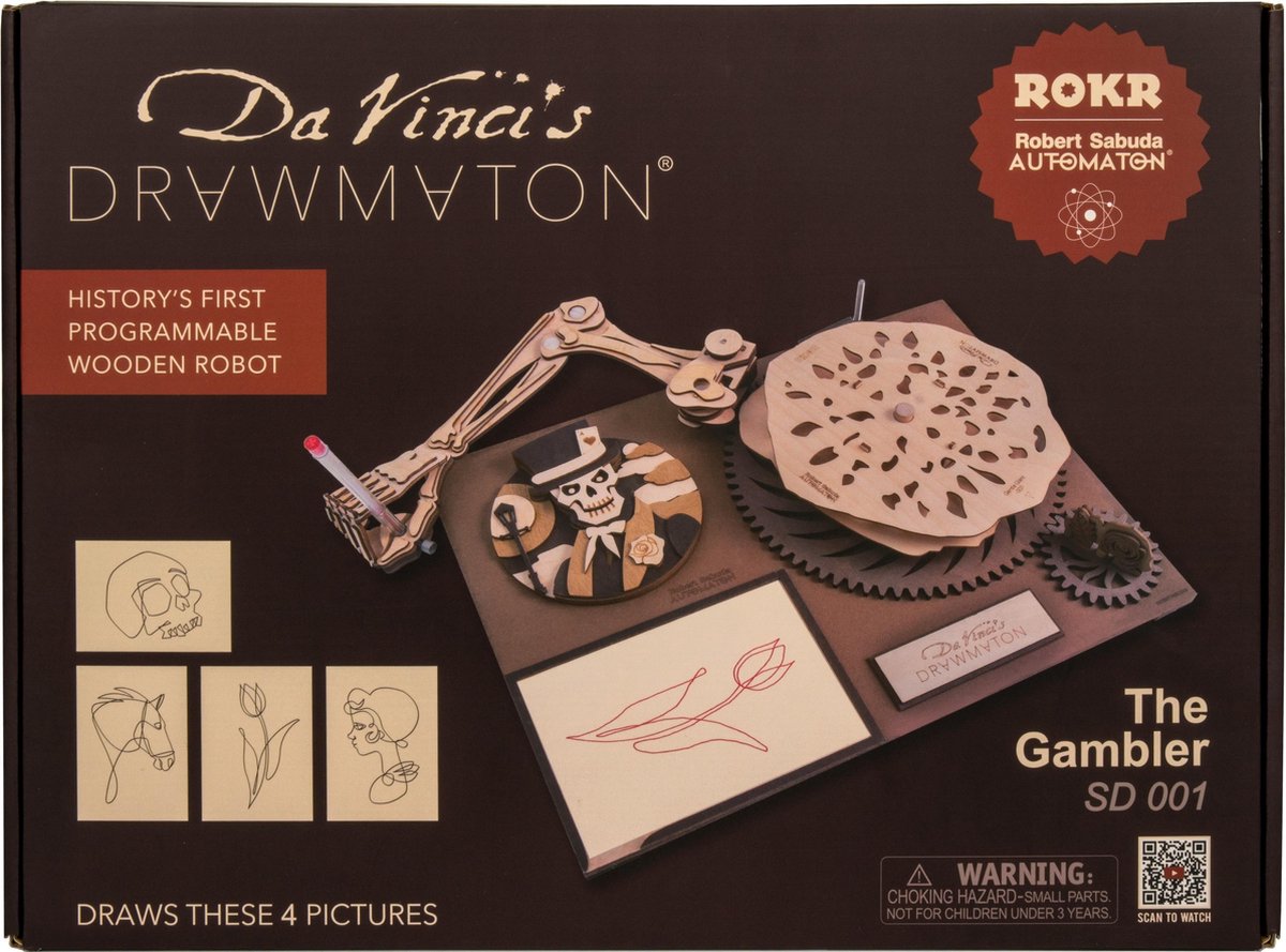 Robotime Da Vinci's Drawmaton The Gambler - Tekenmachine - Houten Modelbouw