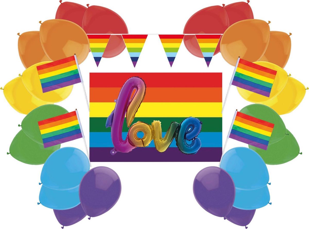 e-Carnavalskleding.nl Feestpakket regenboog Medium | Regenboog versiering pakket luxe | Mooie regenboog versierartikelen