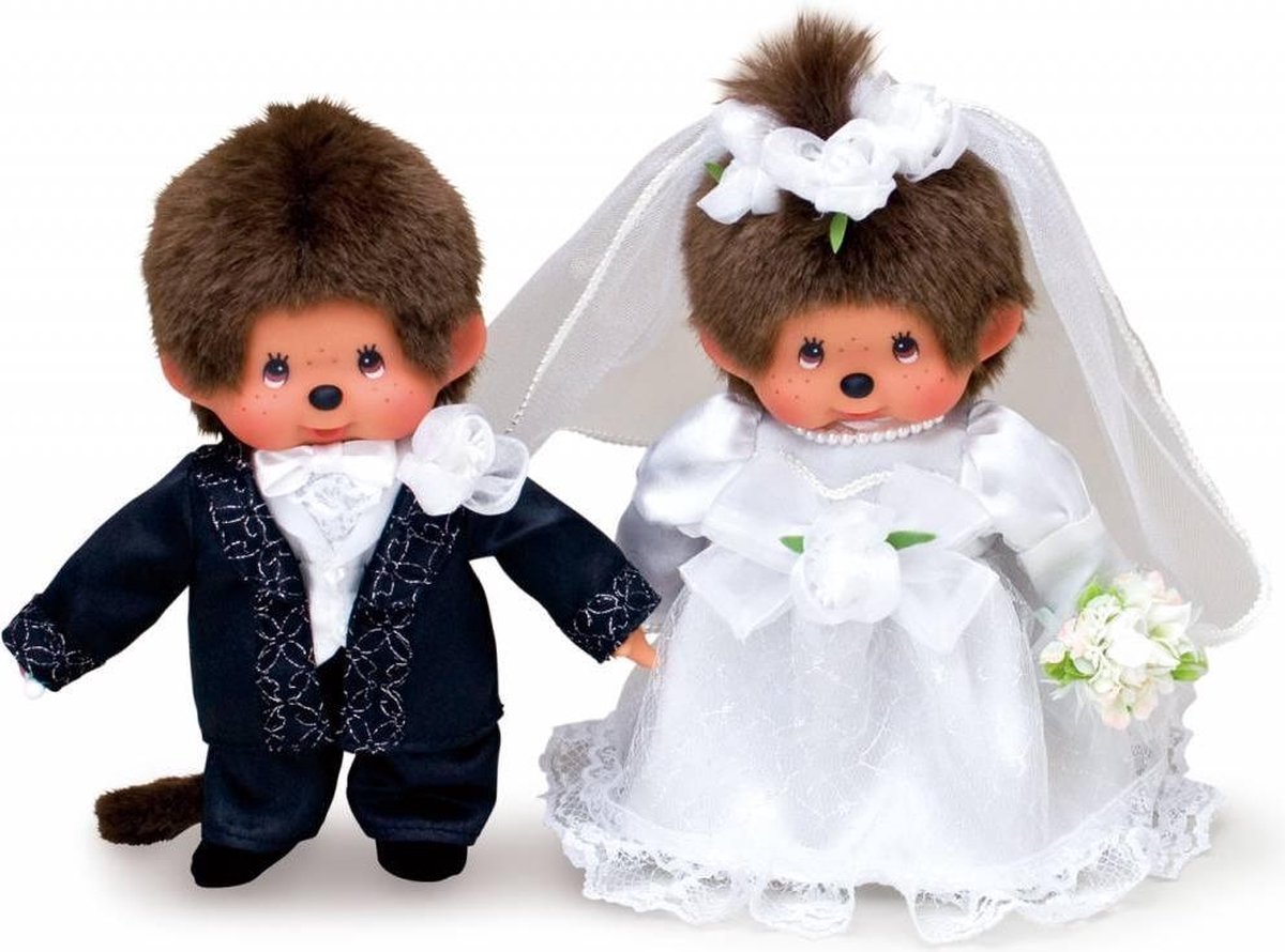 Monchhichi knuffelpop Bruidspaar - 20 cm