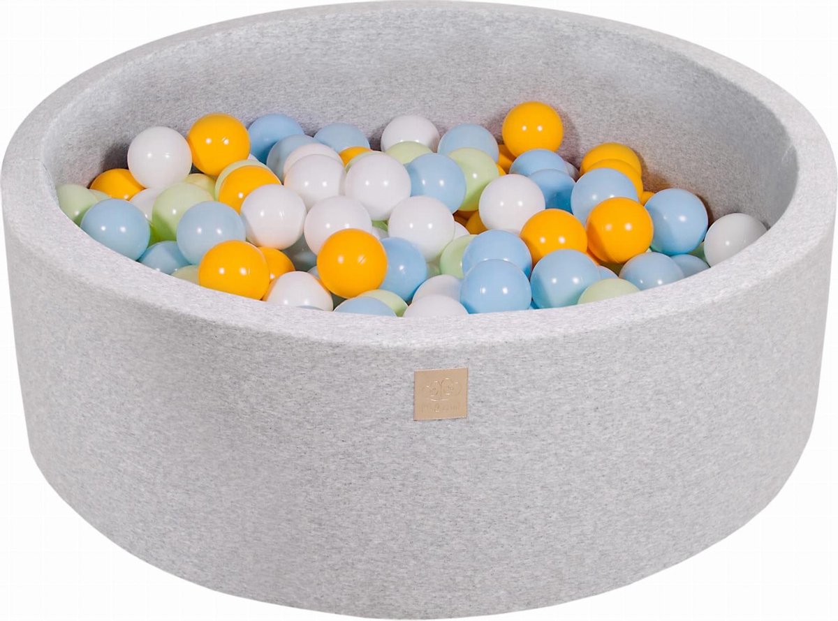 MeowBaby® Ronde Ballenbak set incl 200 ballen 90x30cm - Licht Grijs: Wit