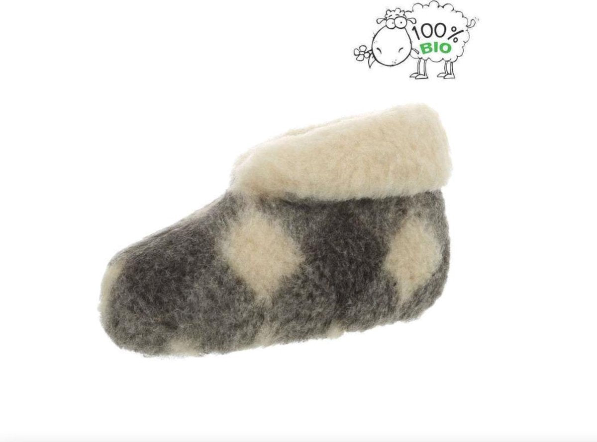 Pantoffels 100% lamswol maat 38 | Instapper | Grijs-Wit geblokt | Sloffen | Heerlijk warm!
