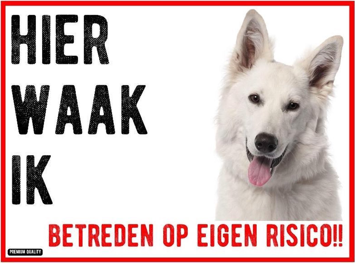 Waakbord Witte Herder Dibond 20x15cm