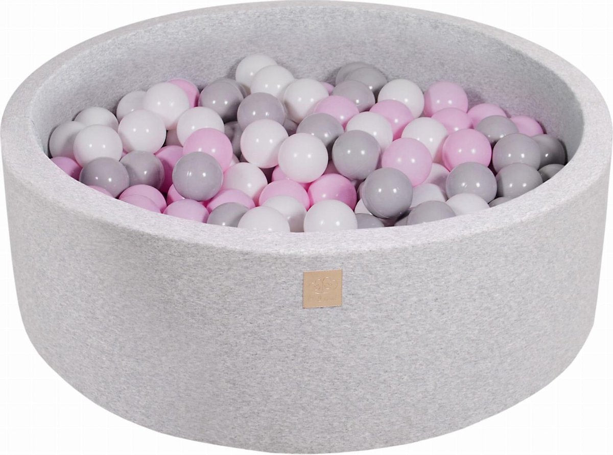 MeowBaby® Ronde Ballenbak set incl 200 ballen 90x30cm - Licht Grijs : Wit