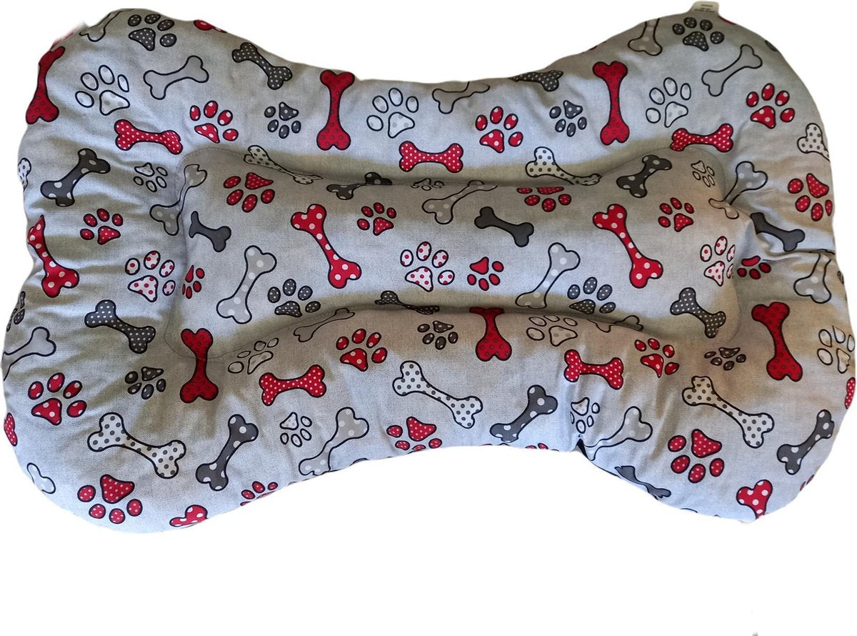 kussen voor kleine honden - Katten -70 x 100 cm  (Wit met bot- en pootmotieven)