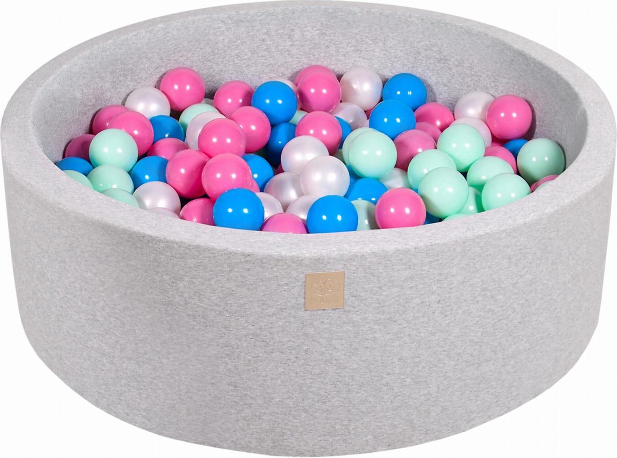 MeowBaby® Ronde Ballenbak set incl 200 ballen 90x30cm - Licht Grijs: Blauw