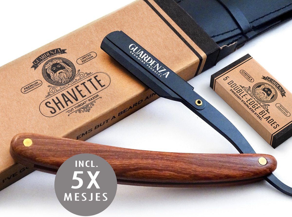 Guardenza Shavette "Cut Throat" scheermes (incl. scheermesjes en hoes) - open scheermes - barbiermes