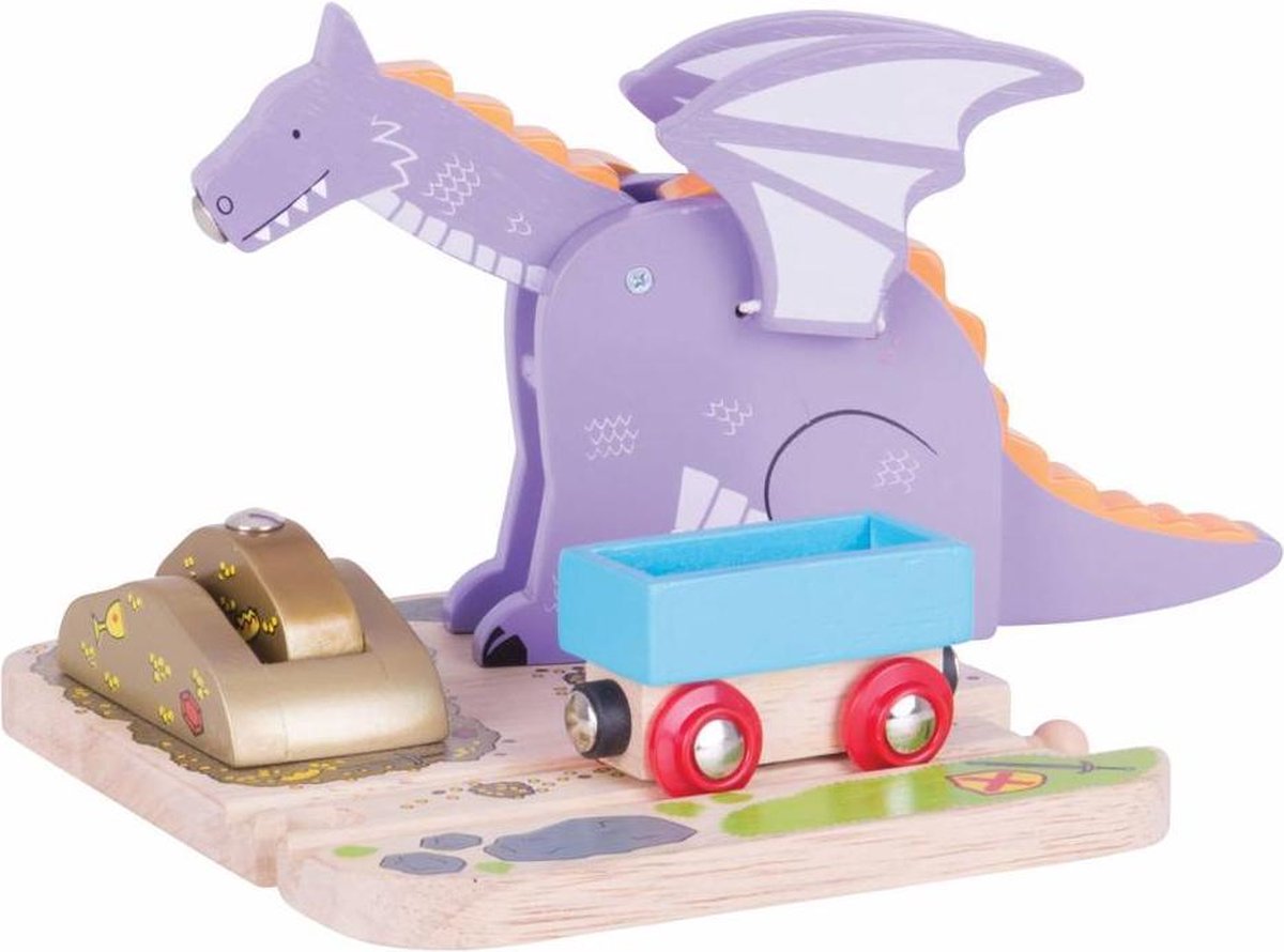 Bigjigs - Hijskraan Draak - Met railbord en wagon