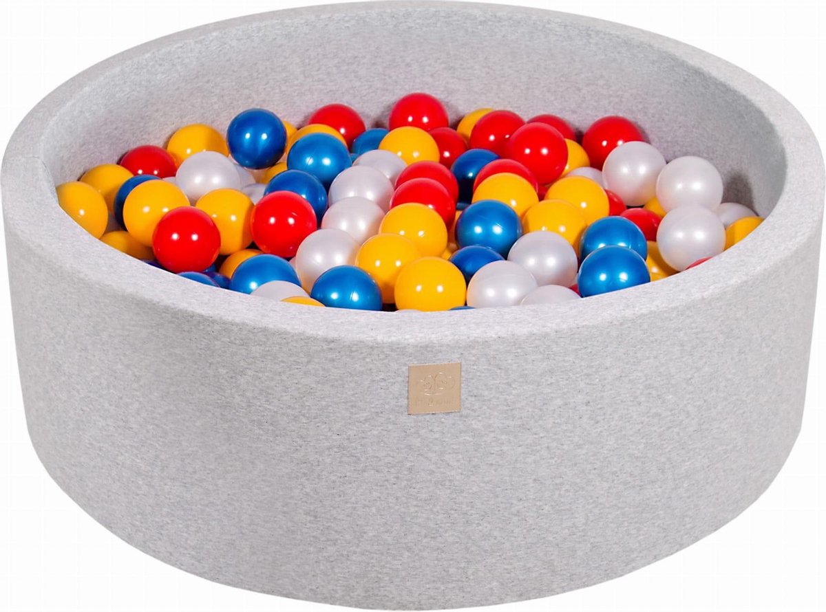 MeowBaby® Ronde Ballenbak set incl 200 ballen 90x30cm - Licht Grijs: Rood