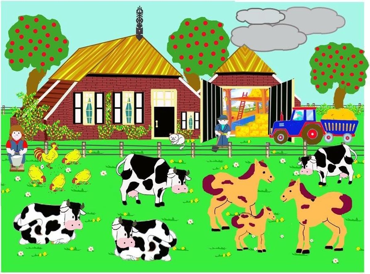 Houten noppen puzzel Boerderij- 9 delig