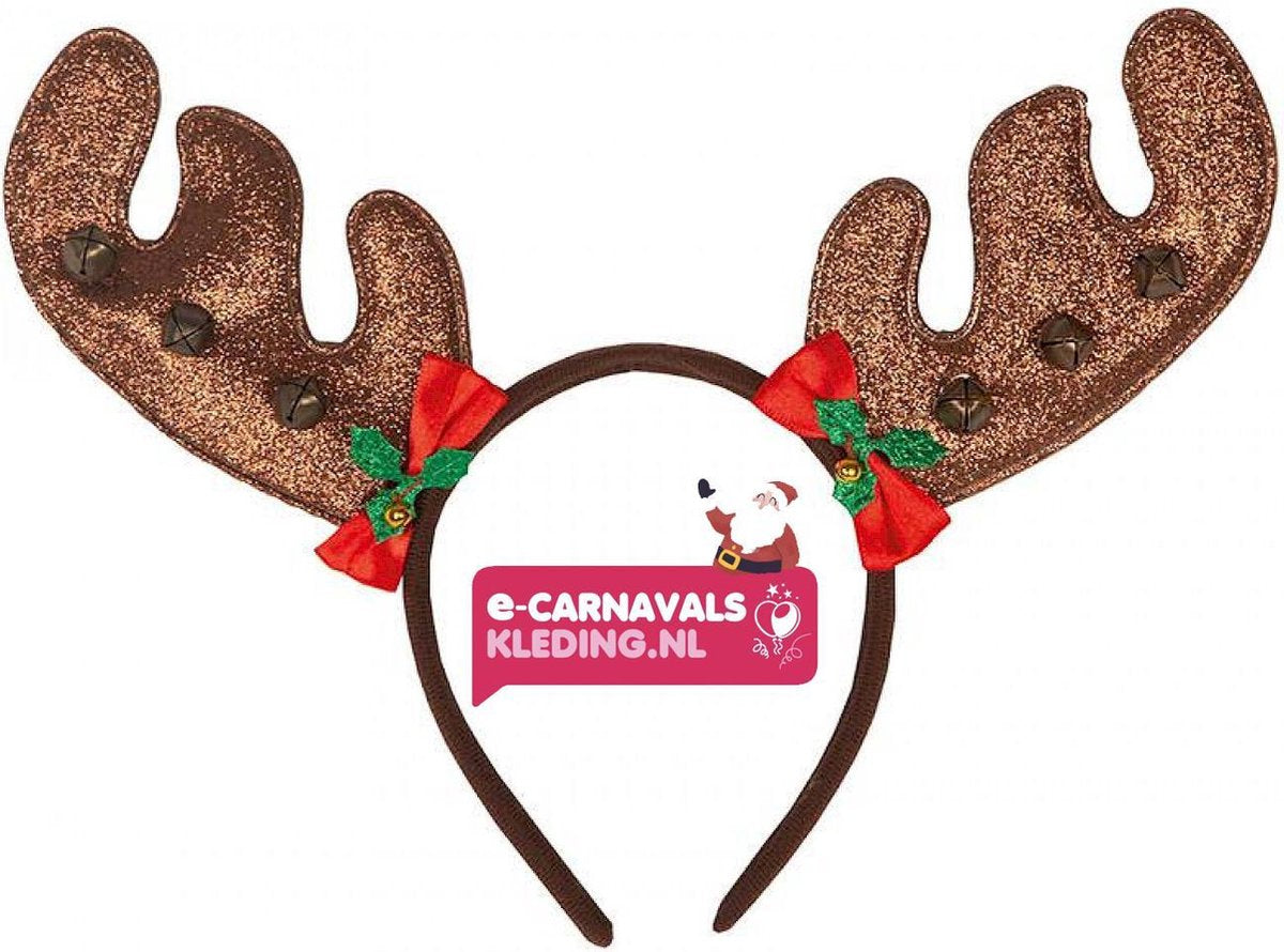 Rendier diadeem met belletjes | Luxe rendier gewei diadeem met belletjes | Kerst diadeem rendier voor de kerstborrel op het werk