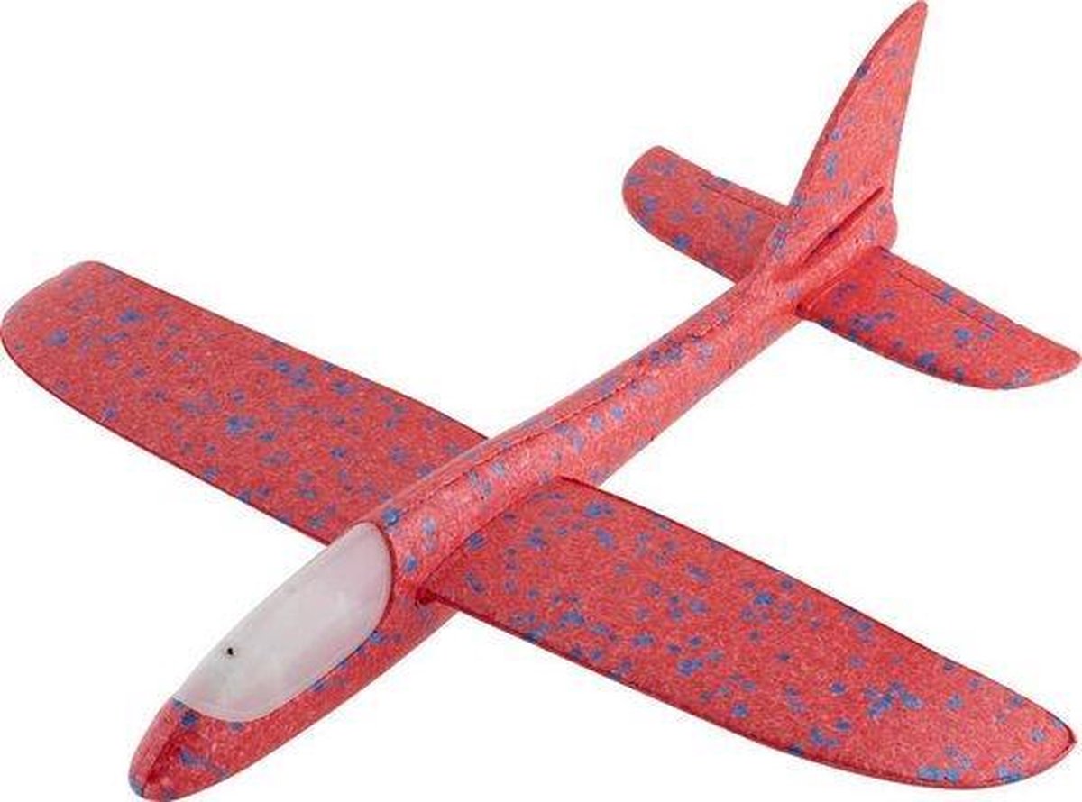 Zweefvliegtuig met verlichting Rood XL - EXTRA GROOT wegwerp vliegtuig foam - Speelgoed vliegtuig - stuntvliegers - vliegtuig kinderen - buitenspeelgoed - Vliegtuig van verhard foam