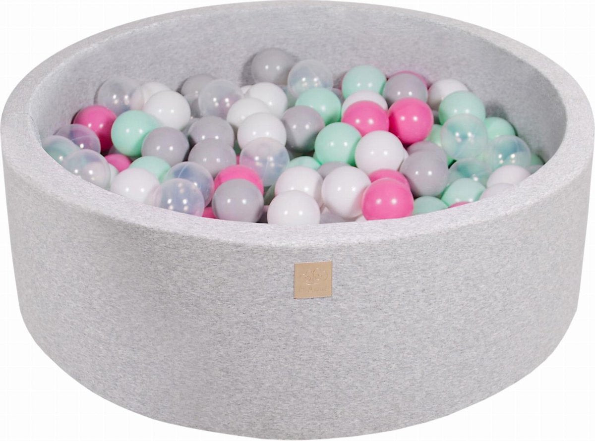 MeowBaby® Ronde Ballenbak set incl 200 ballen 90x30cm - Licht Grijs: Transparant