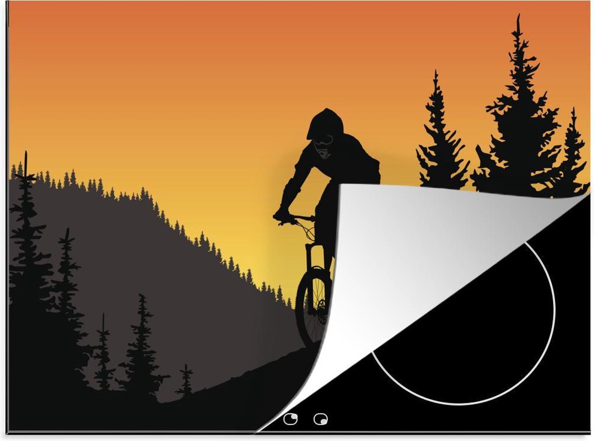Luxe inductie beschermer Schemering illustratie - 75x52 cm - illustratie van mountainbiken in schemerlicht  - inductiebeschermer
