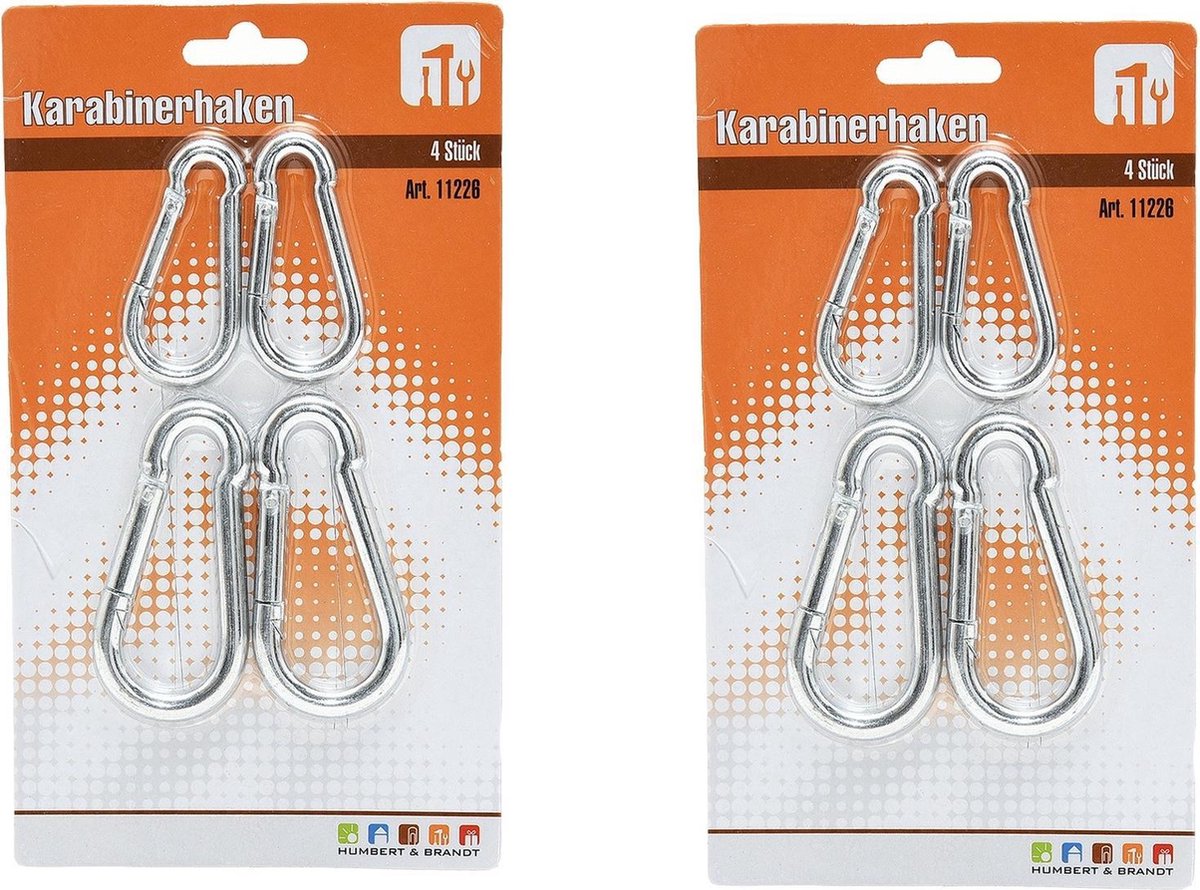 12x stuks karabijnhaak / karabijnhaken - 6 cm / 8 cm - snaphooks/ carabiners