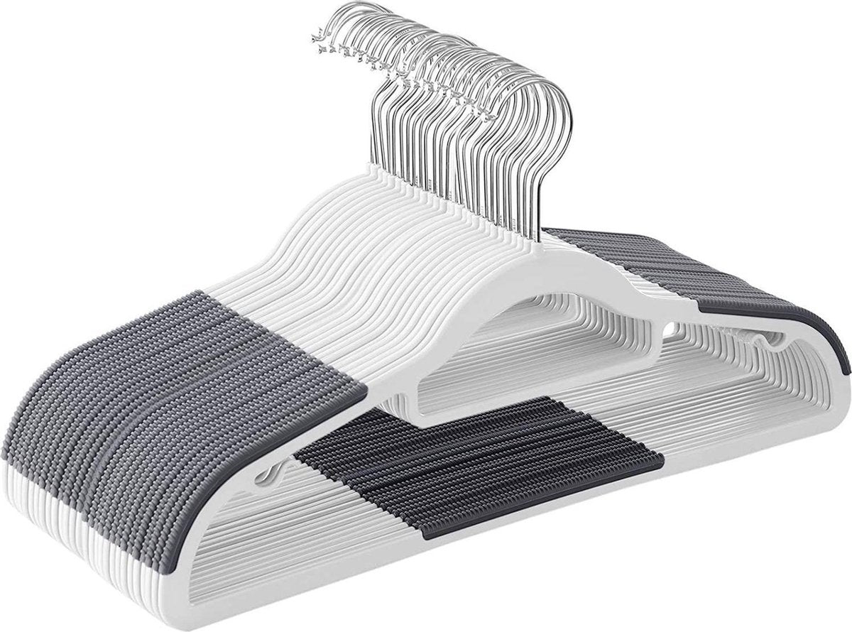 Nancy's Kunststof Kledinghangers - Kleerhangers - Set Van 30 - Antislip - Ruimtebesparend - Draaibare Haak - Wit - Grijs