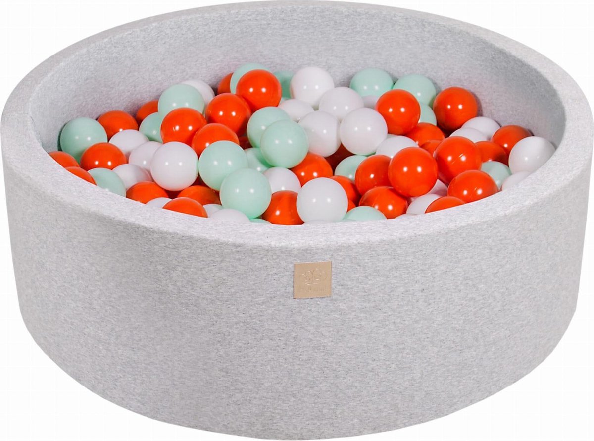 MeowBaby® Ronde Ballenbak set incl 200 ballen 90x30cm - Licht Grijs: Oranje