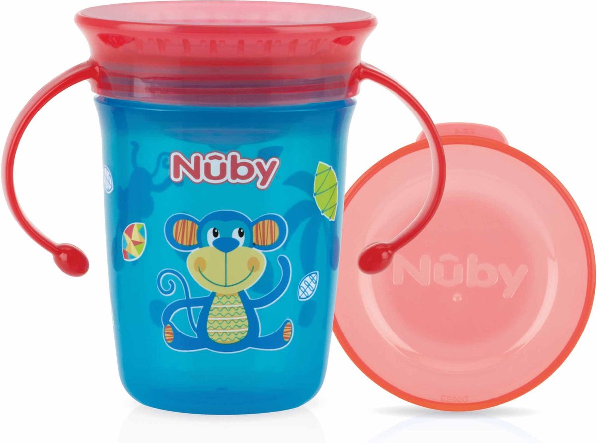 Nûby - Drinkbeker - 360° Wonder cup met handvatten - Aqua - 240ml - 6m+