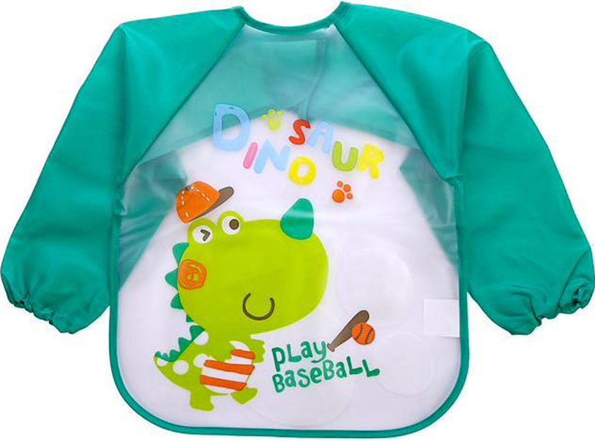 JillyBee - Slabber - Schort - Slabberschort - Waterproof - Mouwen -Dinosaurus - Dino - Groen