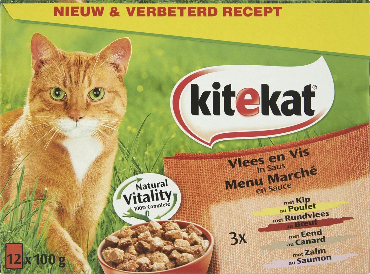 Kitekat Maaltijdzakjes Avonturier - Vlees en Vis - Kattenvoer  12x100g