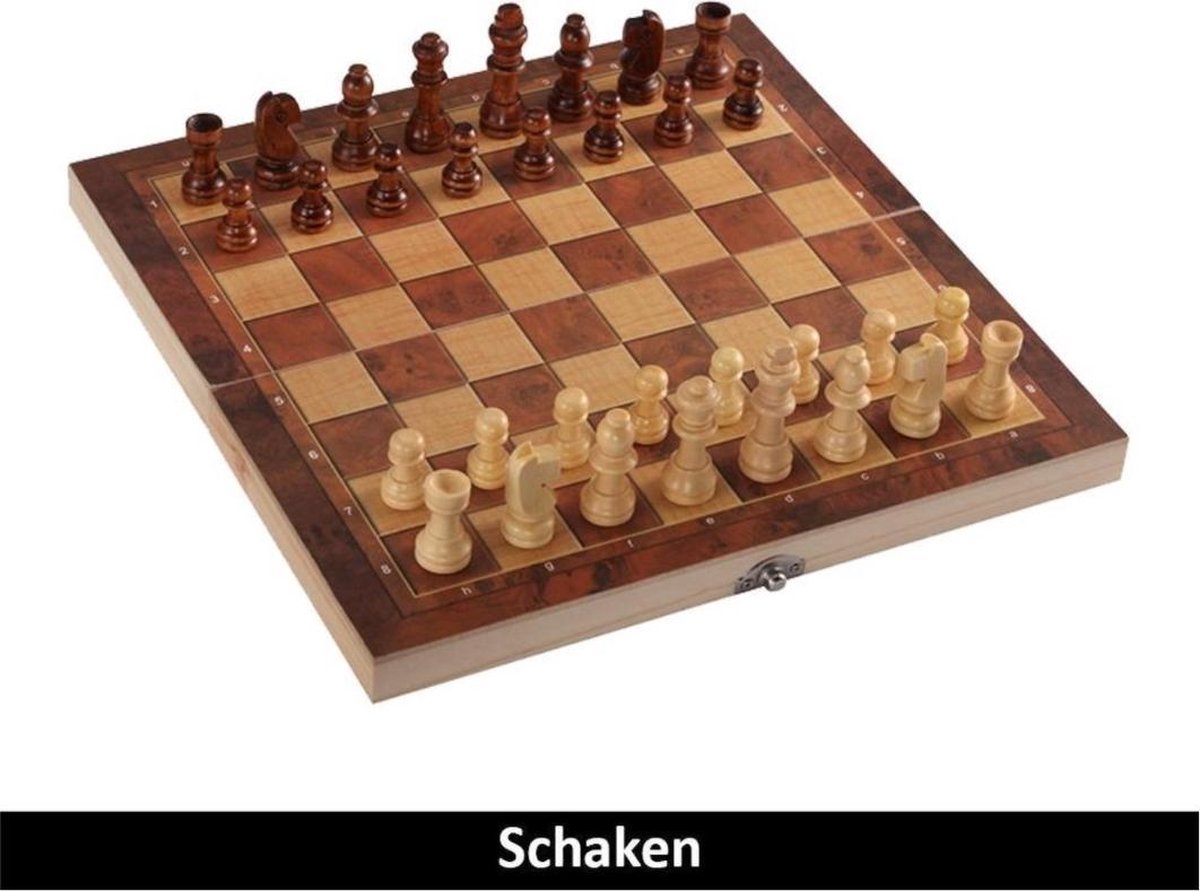 Klassiek Houten Schaakbord | Afmeting 39X39 CM | Schaken Dammen & Backgammon| 3 In 1 | Complete Set