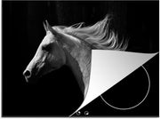 Luxe inductie beschermer Dieren op zwarte achtergrond - 75x52 cm - Wit paard op zwarte achtergrond  - inductiebeschermer
