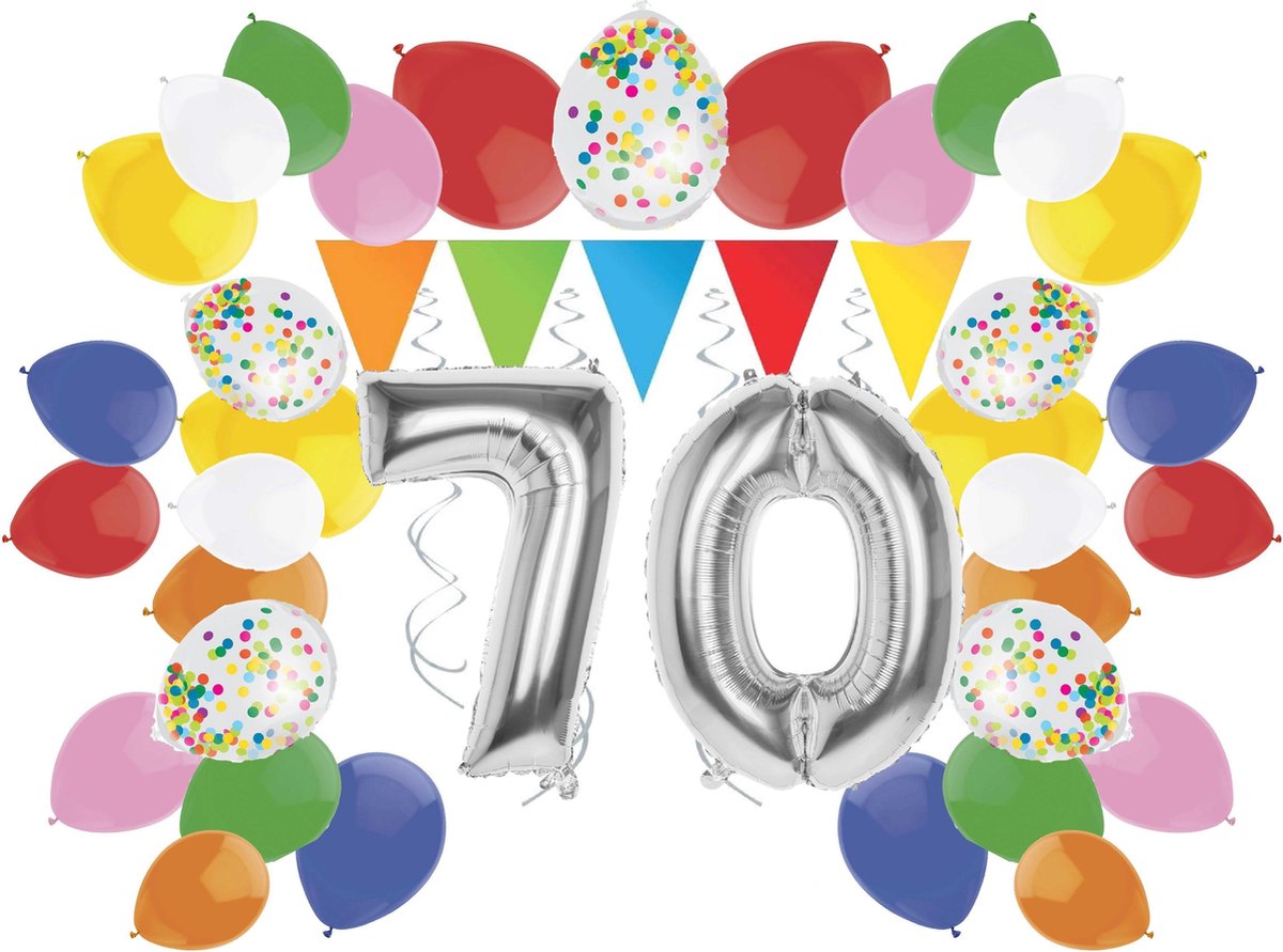 e-Carnavalskleding.nl Feestversiering pakket zilver 70 jaar | Versiering 70e verjaardag | 70 jaar feestversiering pakket zilver compleet | Leuk pakket zilver met feestartikelen voor de 70e verjaardag Medium