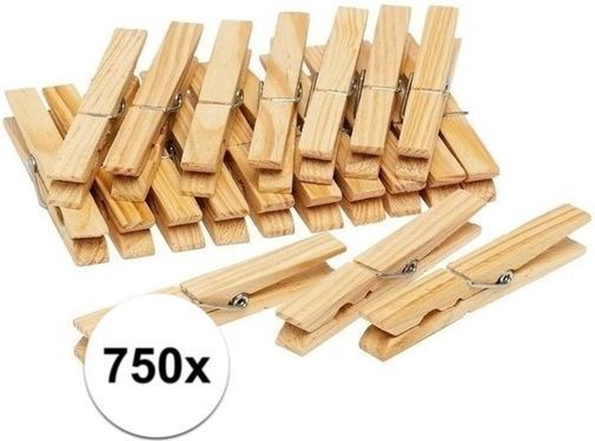 750x Houten wasknijpers - 6 cm - voordelige knijpers / wasspelden