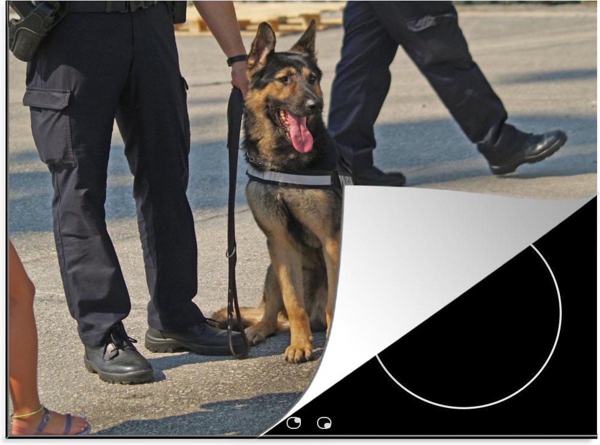 Luxe inductie beschermer Werkhonden - 60x52 cm - Politiehond op surveillance  - inductiebeschermer