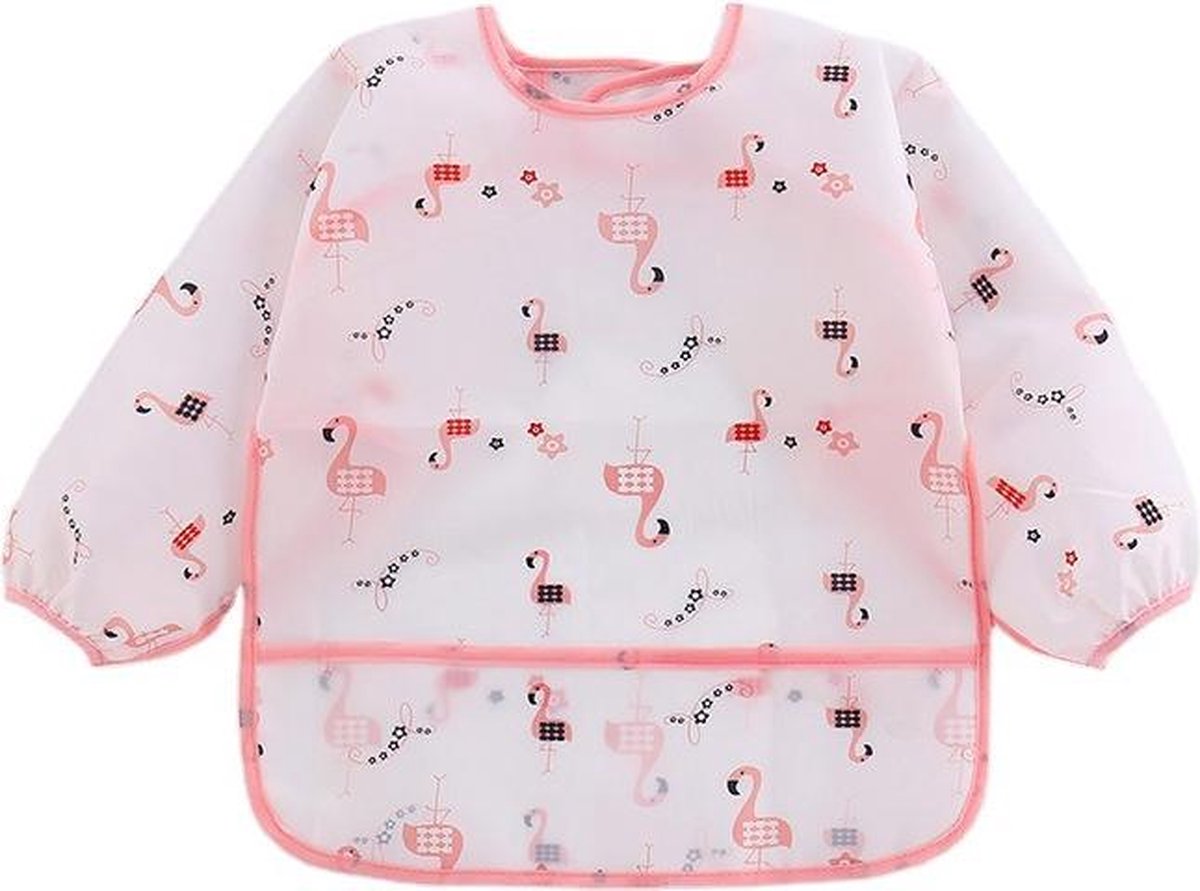 MINIIYOU - Slabbetje lange mouwen met brede opvangbak - Roze Flamingo - 1-3 jaar - wasbaar - kliederschort - verfschort