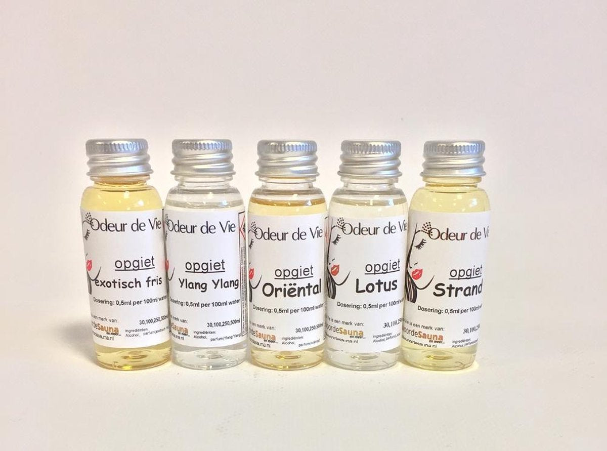 Cadeaupakket Sauna opgiet geur: 5 x 250ml  Exotisch met minicursus opgieten