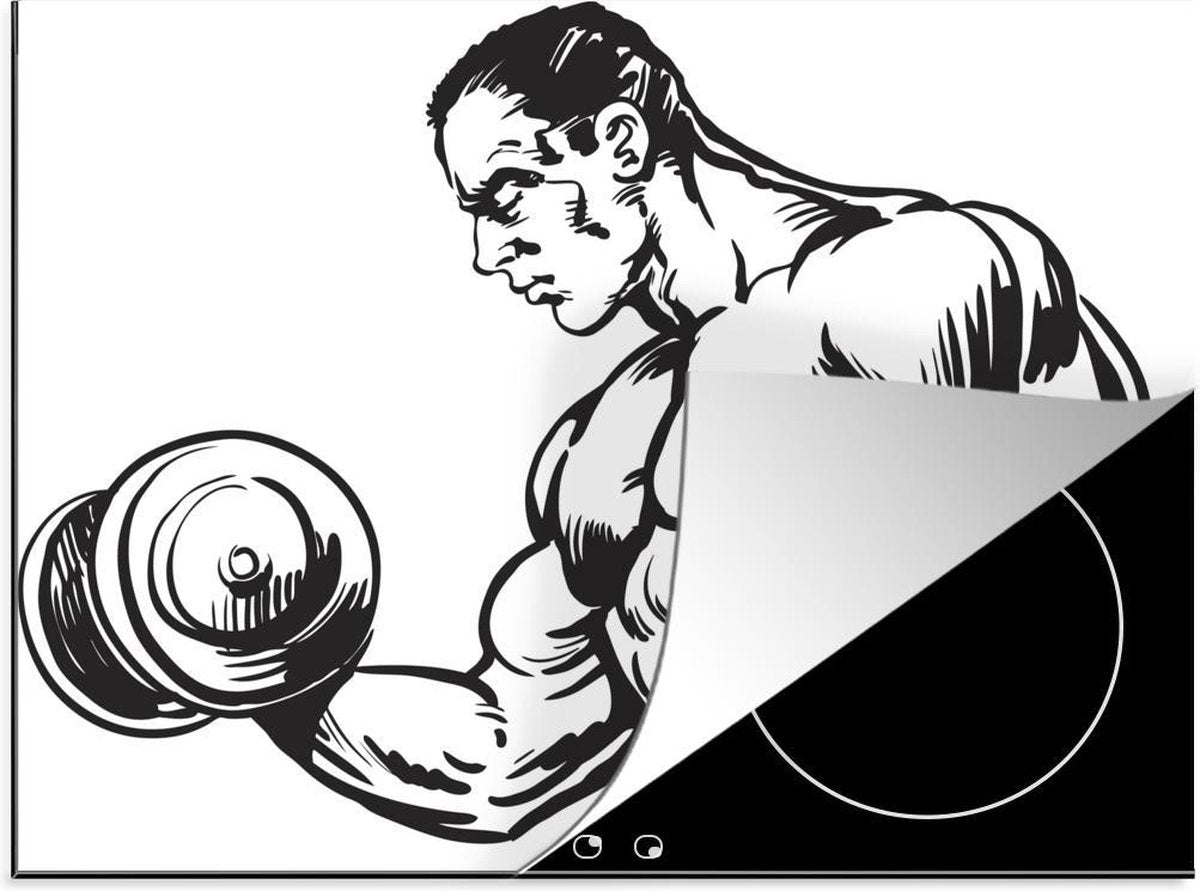 Luxe inductie beschermer Bodybuilding illustratie - 70x52 cm - illustratie van bodybuilding met gewichten  - inductiebeschermer