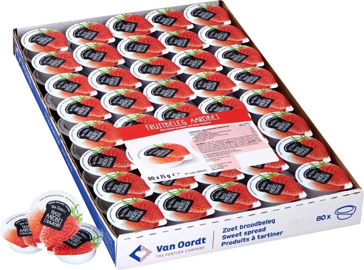 Van Oordt - fruitbeleg/jam - aardbeien cups kleinverpakking - 80x15g