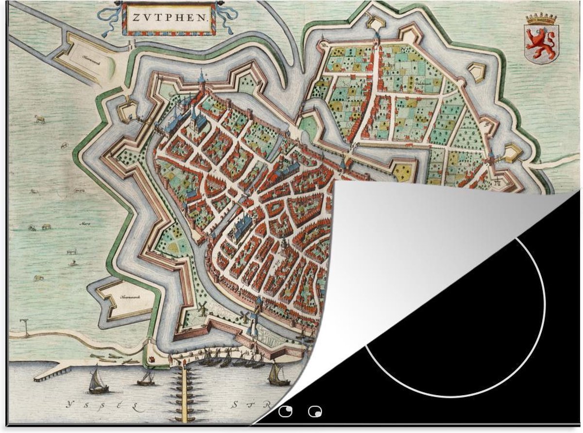 Luxe inductie beschermer Historische stadskaarten - 75x52 cm - Oude en historische stadskaart van Nederlandse Zutphen  - inductiebeschermer