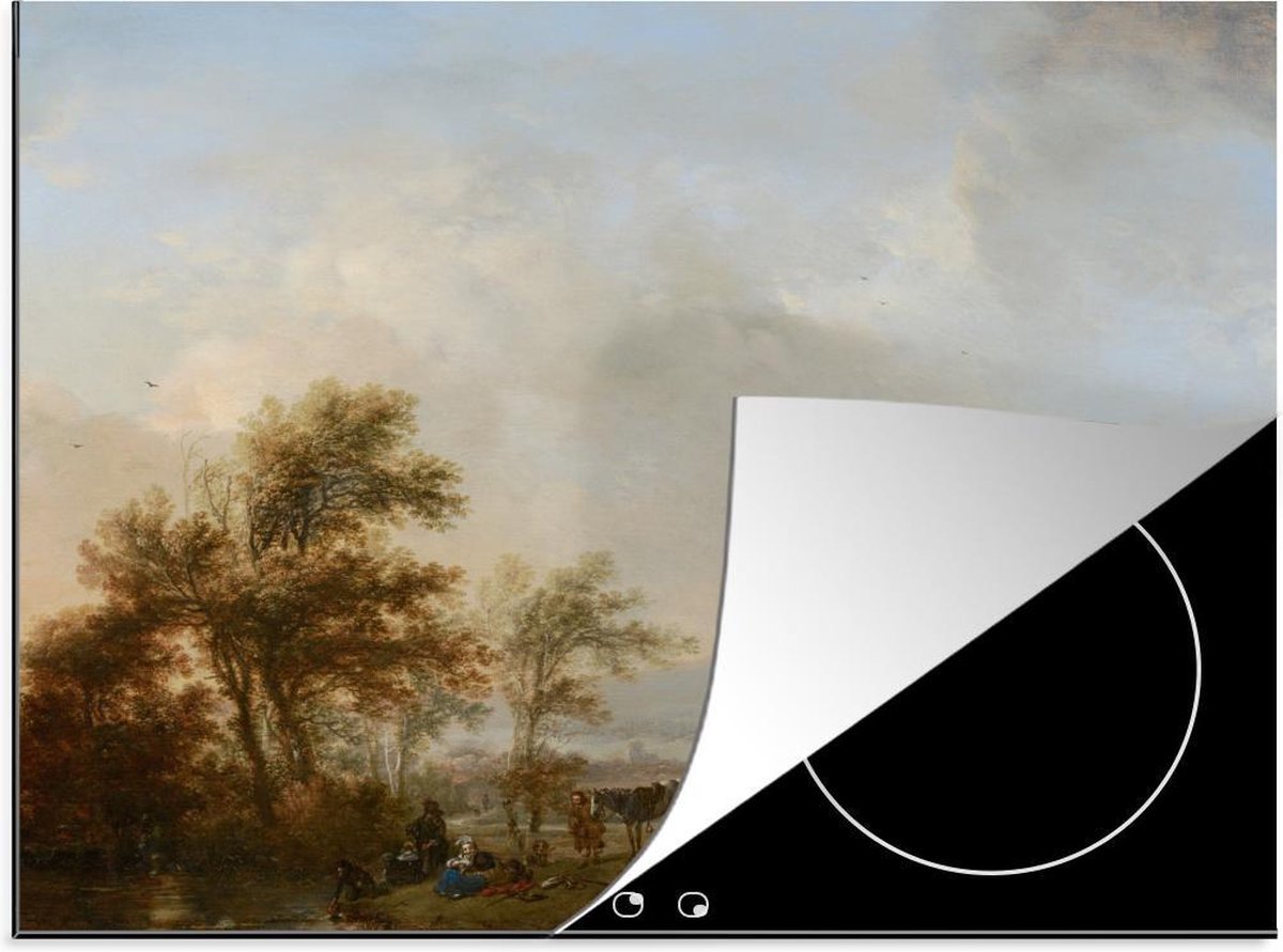 Luxe inductie beschermer Philips Wouwerman - 60x52 cm - Rust tijdens jacht - Schilderij van Philips Wouwerman  - inductiebeschermer