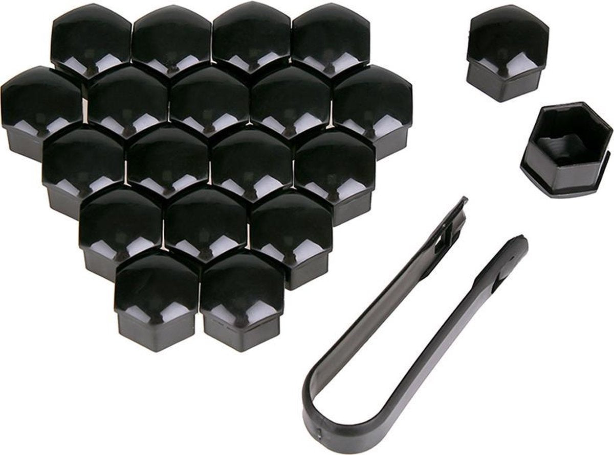 Wielmoerkapjes 19mm - Set van 20 stuks - Glans-zwart - Moer Cover Auto