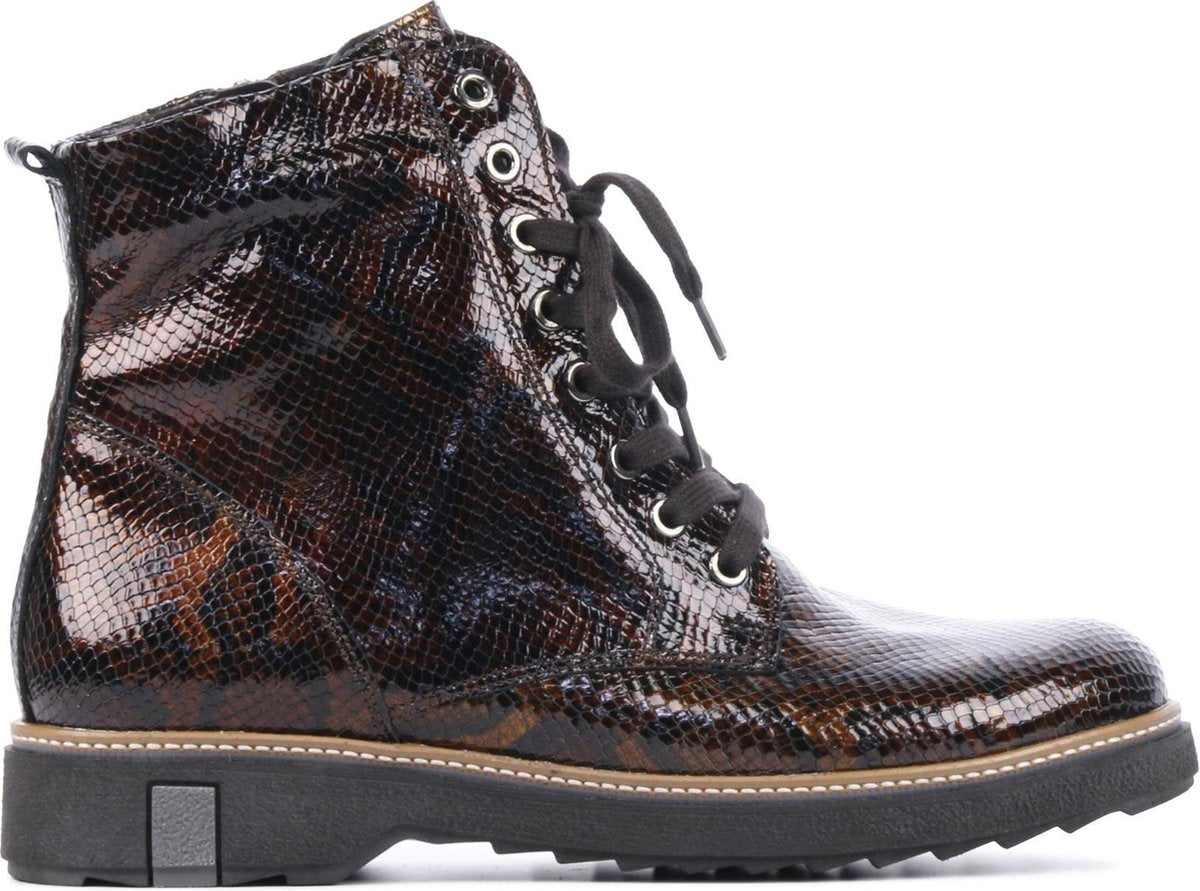 Waldlaufer Vrouwen Leer Slangenprint Veterboots / Laarzen / Damesschoenen 683801 - Bruin - maat 38.5