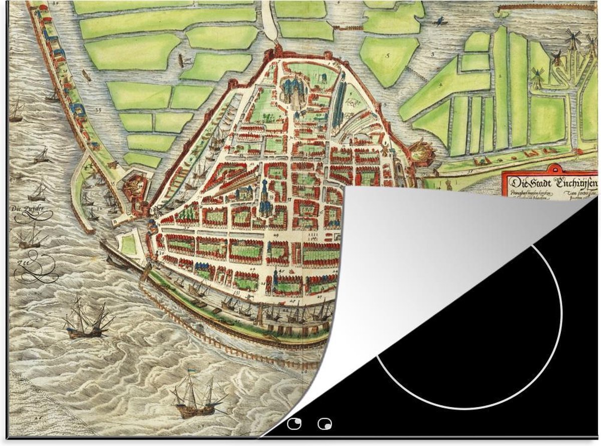Luxe inductie beschermer Historische stadskaarten - 75x52 cm - Kleurrijke historische stadskaart van Enkhuizen  - inductiebeschermer