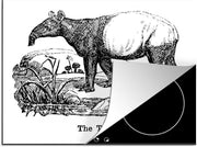 Luxe inductie beschermer Tapirus illustratie - 70x52 cm - Illustratie van tapir in veld in zwart-wit  - inductiebeschermer