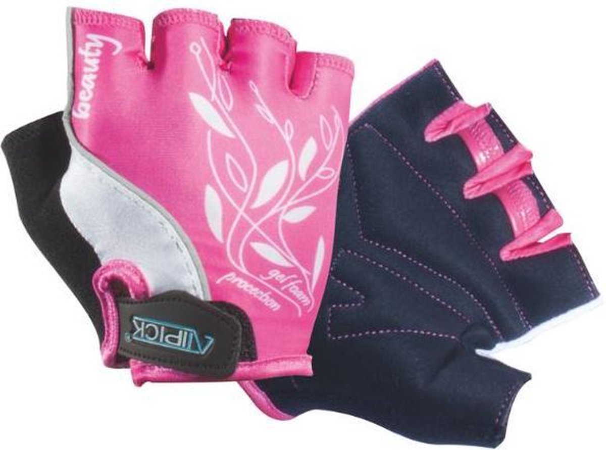 Atipick Fietshandschoenen Dames Microfiber Zwart/roze Maat S