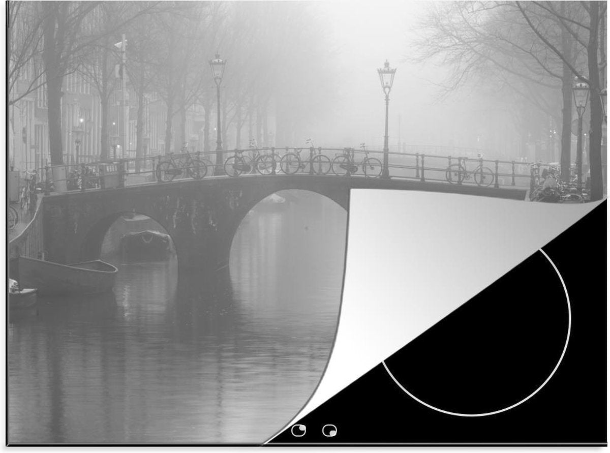 Luxe inductie beschermer Amsterdam Zwart Wit - 75x52 cm - Brug in Amsterdam  - inductiebeschermer