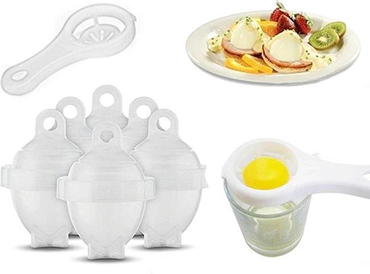 Professionele set van 6 Egglettes - BPA vrij - Eieren kopen zonder schil / schaal - Makkelijk eieren koken - Eier koker - Eierkoker set - Transparant